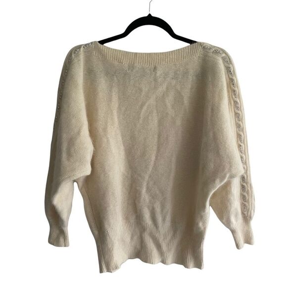 PHILLIPE RONSARD PARIS Vintage Lambswool Rabbit Hair Boatneck Sweater Cream M - Picture 6 of 10